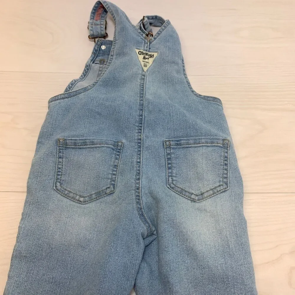 Oshkosh B'Gosh Vestbak Denim Overalls Girls 3T Floral Trim Cuffs
